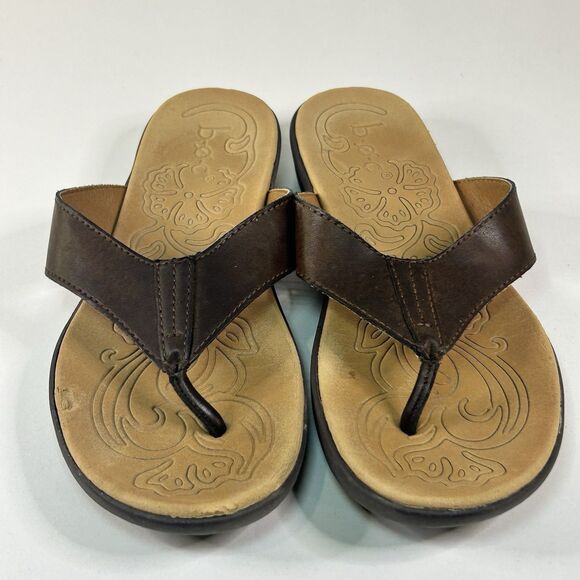 Born Shoes - BOC Sandals Womens 8M Thong Flip Flops  Brown Faux Leather Casual